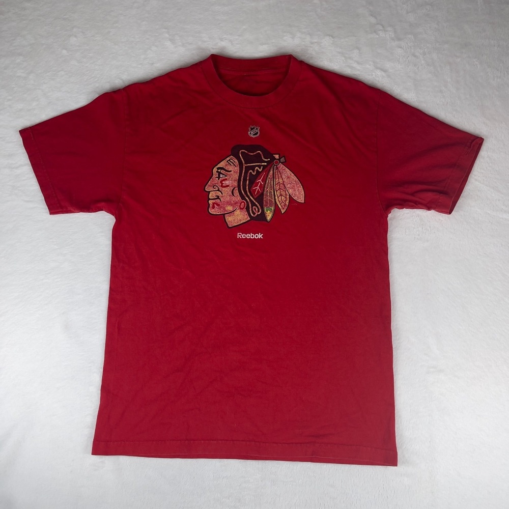 Chicago Blackhawks T Shirt Mens Large Red Short‎ Sleeve Reebok NHL Hockey Sports